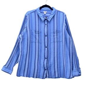 LL Bean Gauze Button Up Blue Shirt 3X